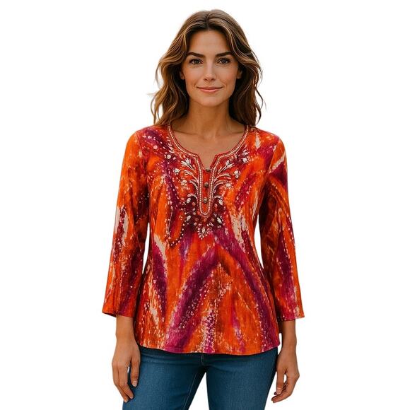 Reba boho abstract colorful tunic top - Picture 1 of 6